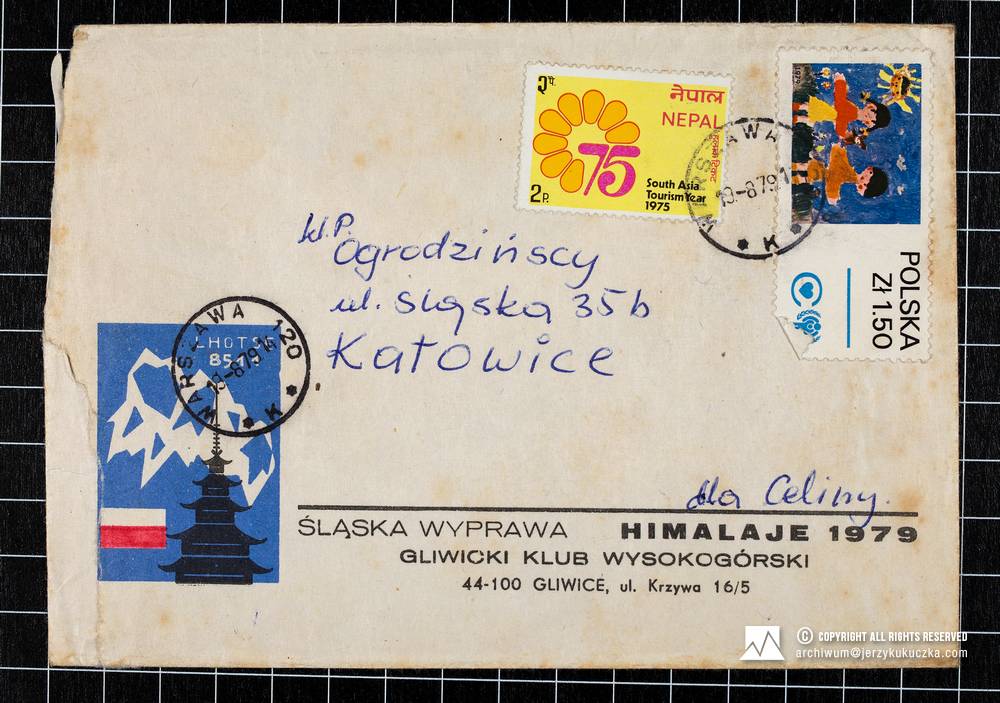 koperta listu Jerzego Kukuczki do żony Cecylii