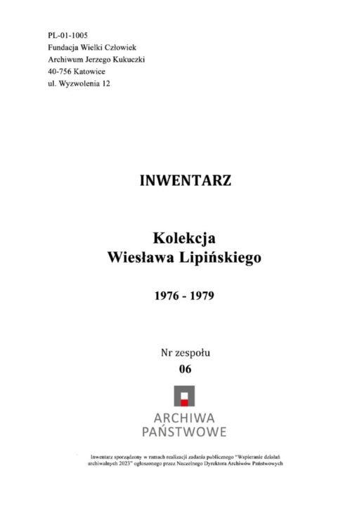 thumbnail of Inwentarz Kolekcja Wiesława Lipińskiego