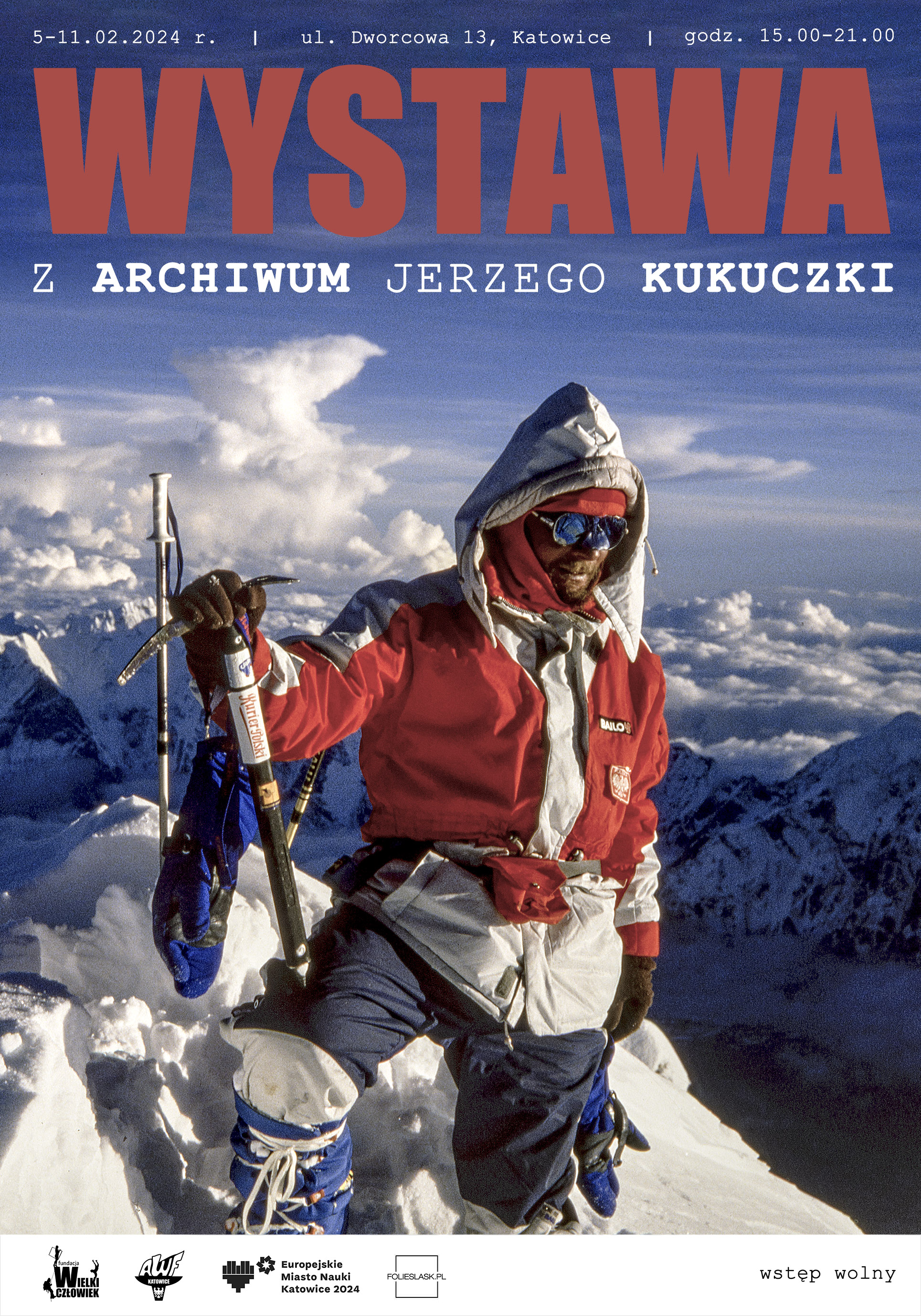 Plakat promujący wystawę "Z archiwum Jerzego Kukuczki"