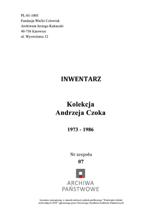 thumbnail of Inwentarz Kolekcja Andrzeja Czoka